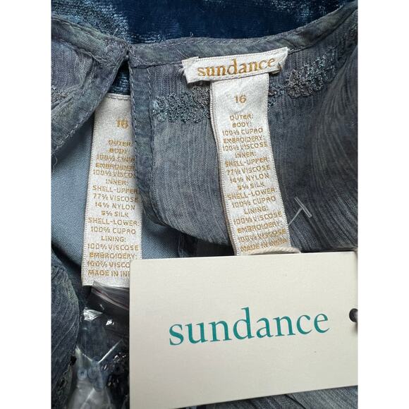 Sundance Womens 16 2-pc Midi Slip Dress Sheer Overlay Embroidered Sequin Blue - Picture 3 of 14